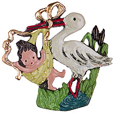 Stork with Baby, Painted on One Side Pewter Ornament by Kuehn Pewter