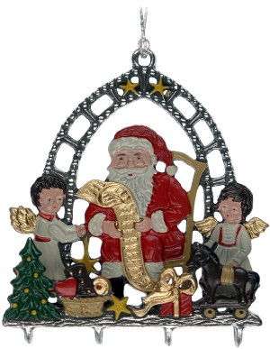 3D Santa with List and Angels, Painted on Both Sides Pewter Ornament by Kuhn