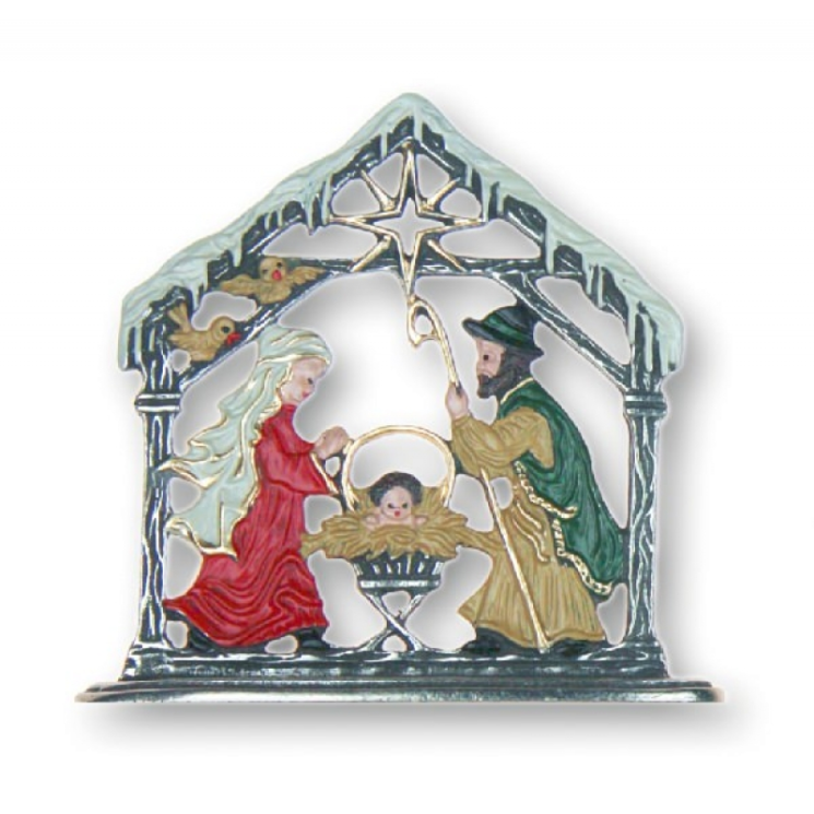 Nativity with Snow Pewter Ornament by Kuehn