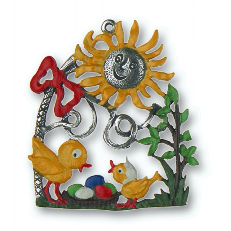 Sun and Chicks Pewter Ornament by Kuehn Pewter