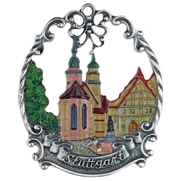 Stuttgart Pewter Ornament by Kuehn, Painted on One Side