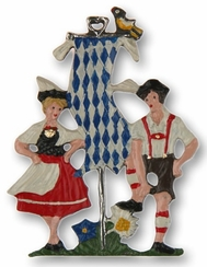 German Dancers, Painted on One Side Pewter Ornament by Kuehn