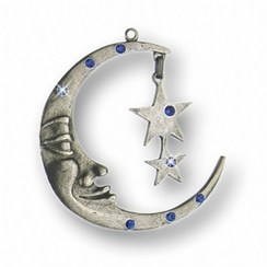 Moon & Stars with Blue Crystals Pewter Ornament by Kuehn