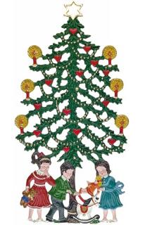 Christmas Tree with Children Pewter Ornament by Kuehn Pewter