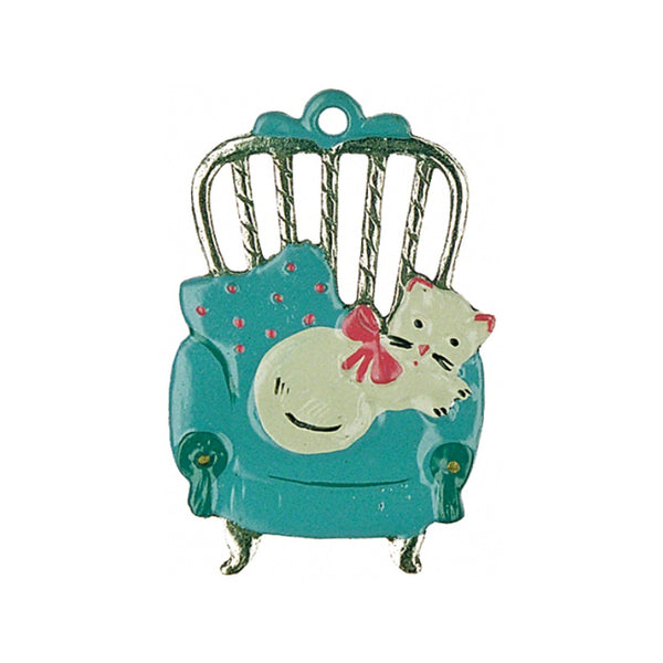 Cat on Chair Ornament by Kuehn Pewter