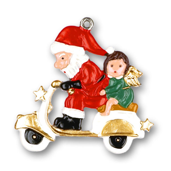 Santa on Vespa Ornament by Kuehn Pewter