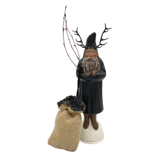 Krampus Figure with Coal Bag, gloss black by Ino Schaller