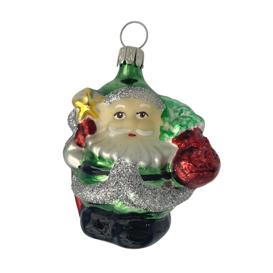 Small Green Santa with Tree and Star Ornament by Old German Christmas