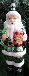 Green Santa with Quill and Present Ornament by Old German Christmas