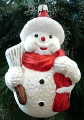 Red Snowman with Broom Ornament by Old German Christmas