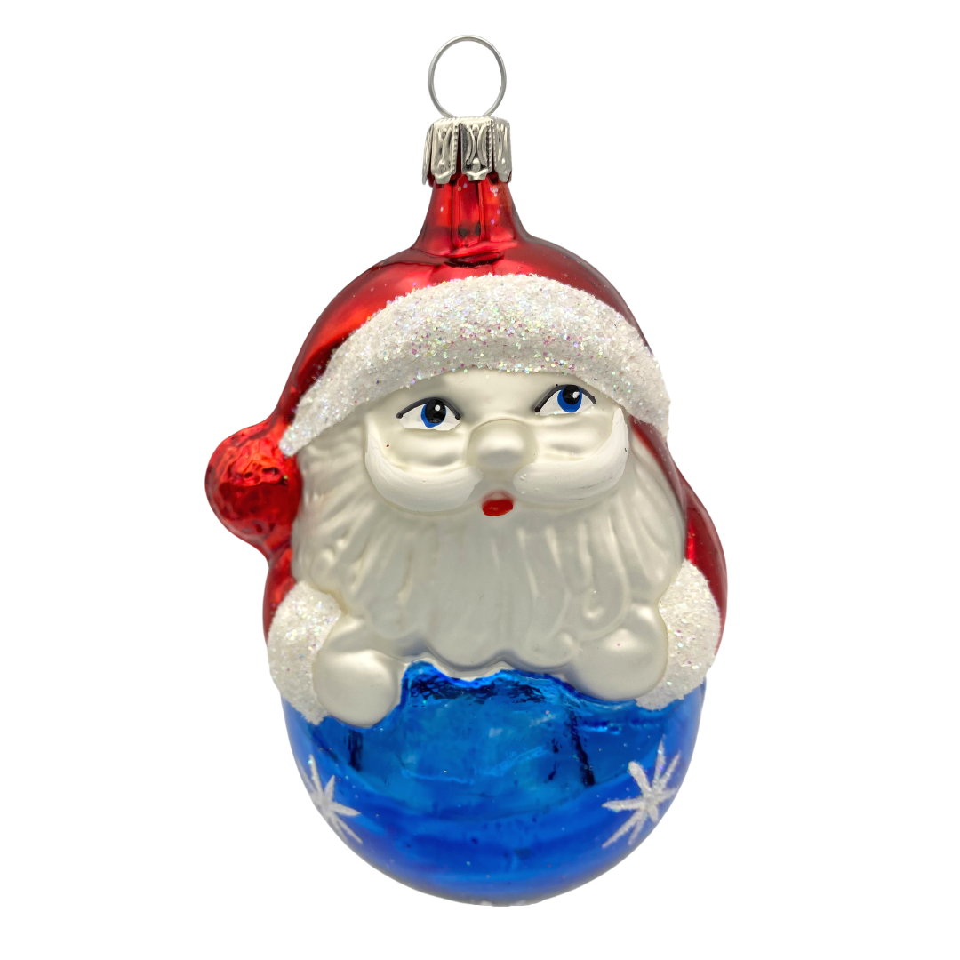 Santa on Starry Blue Ball, Ornament by Old German Christmas