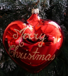 Merry Christmas Gold on Red Heart Ornament by Old German Christmas