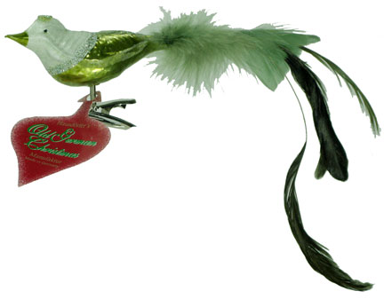 Green and White Bird Ornament by Old German Christmas