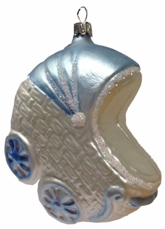 Baby Buggy, Blue Ornament by Old German Christmas