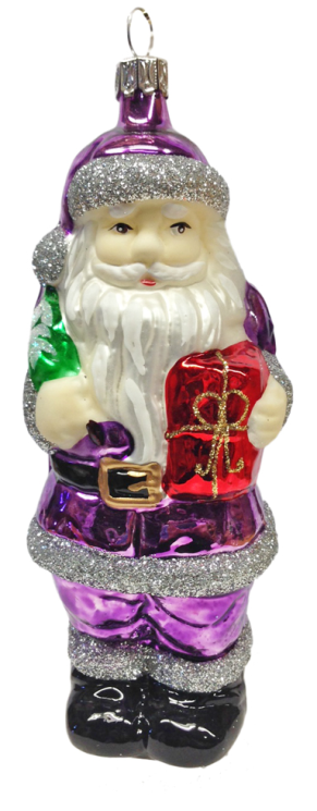 Santa with Present in Purple Coat Ornament by Old German Christmas