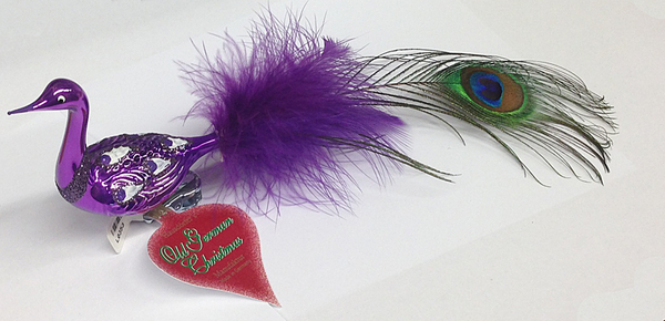 Peacock, Shiny Purple with Opalescent Eyes Ornament by Old German Christmas