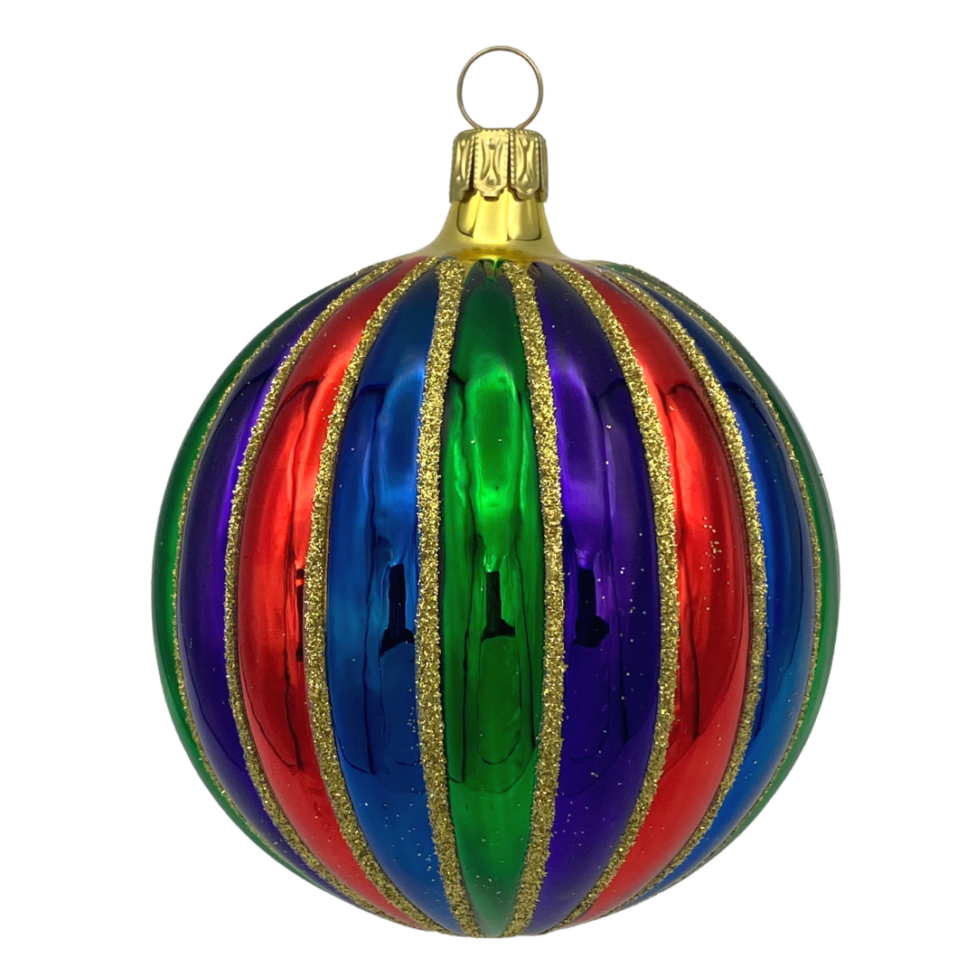 Multi-Color Ribbed Ball Ornament by Old German Christmas