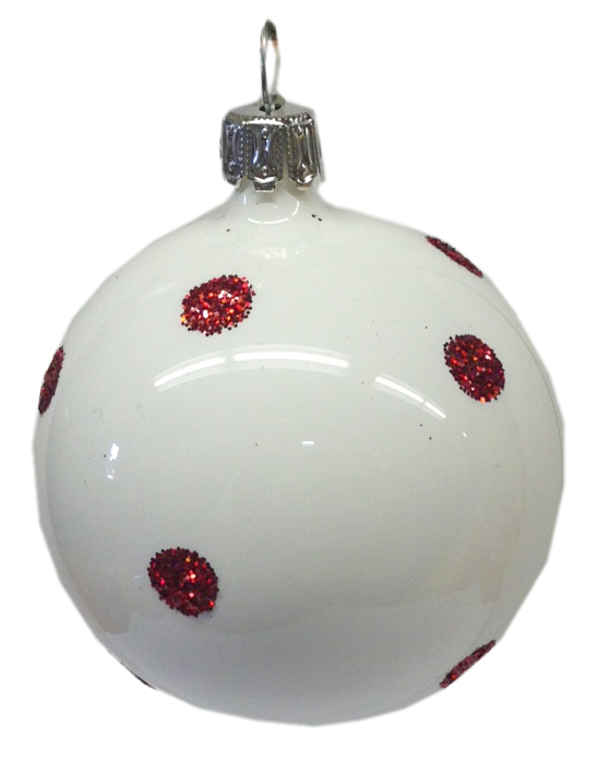 Ball, White, Shiny with Red Glitter Ornament by Old German Christmas