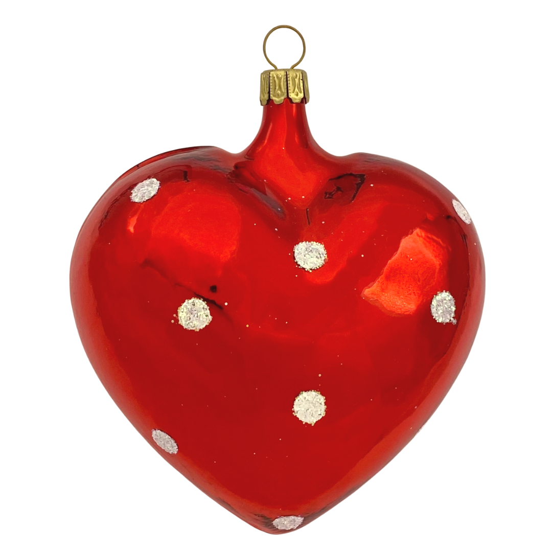 Red Shiny Heart with polka dots by Old German Christmas