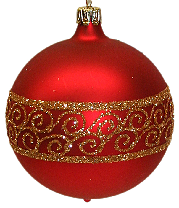 Red Matte Ball with Snake Ribbon Design, 6cm by Old German Christmas