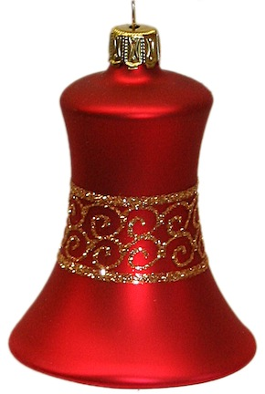 Red Matte Bell with Snake Ribbon Design Ornament by Old German Christmas