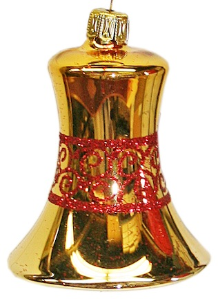 Gold Shiny Bell with Snake Ribbon Design Ornament by Old German Christmas