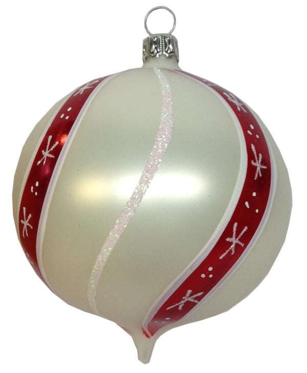 4" Onion Shaped White with Red Stripes Ornament by Old German Christmas