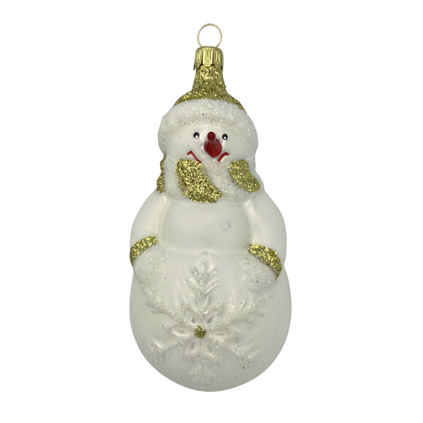 Snowman with Gold and White Scarf, Snowflake Belly by Old German Christmas