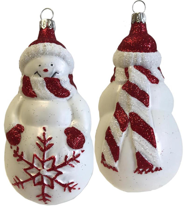 Snowman with Red Snowflake Ornament by Old German Christmas