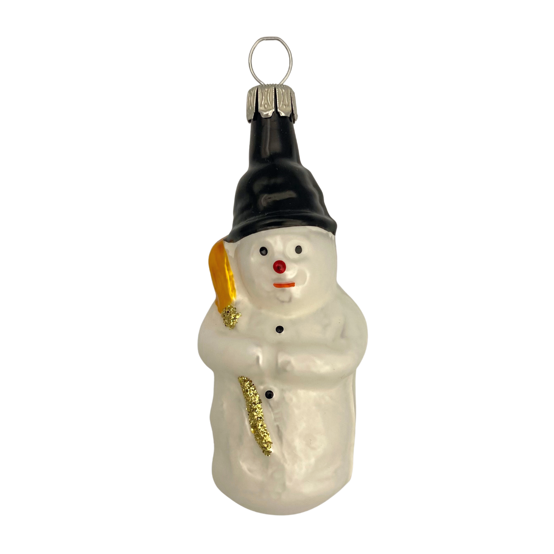 Small Snowman with Broom and Hat, Ornament by Old German Christmas