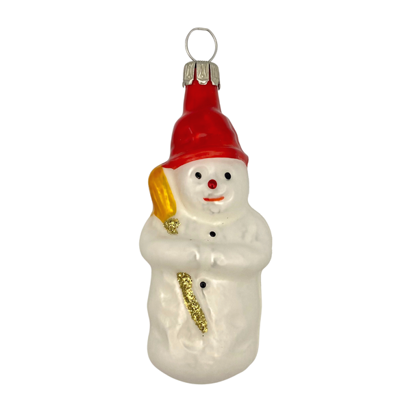Snowman with broom, red hat by Old German Christmas