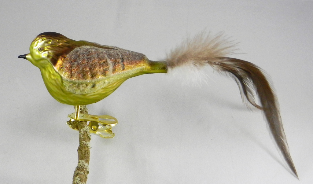 Thick Green and Brown Bird Ornament by Glas Bartholmes