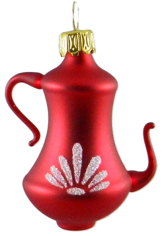 Small Red Teapot Ornament by Glas Bartholmes