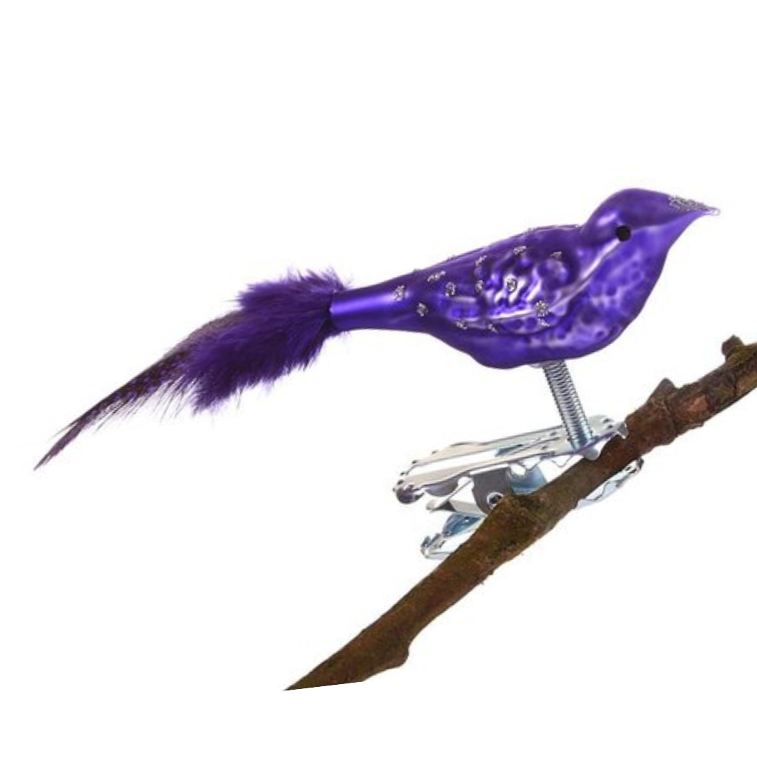 Mini Bird, purple with purple feather tail by Glas Bartholmes