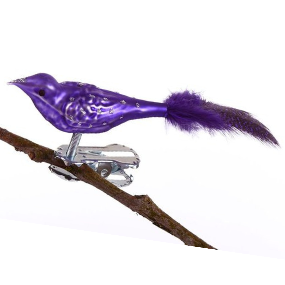 Mini Bird, purple with purple feather tail by Glas Bartholmes