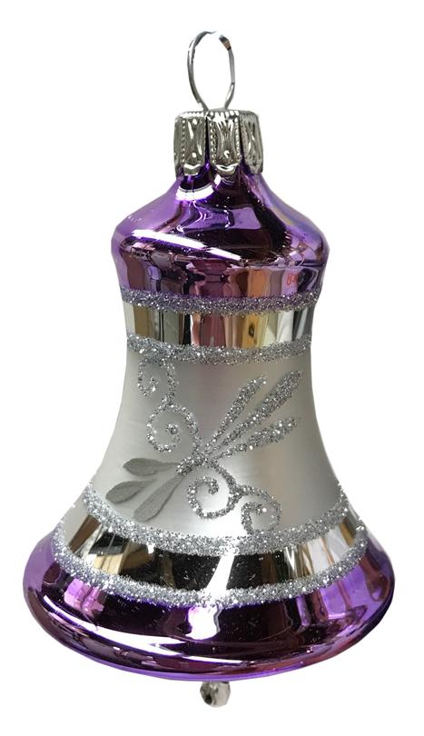 Capped Bell Ornament, small, purple with silver by Glas Bartholmes