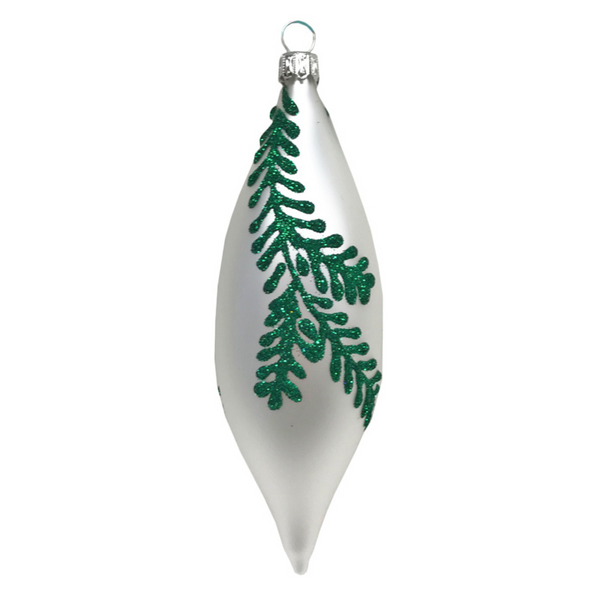 Olive, Green Fir Branch, White Ornament by Glas Bartholmes