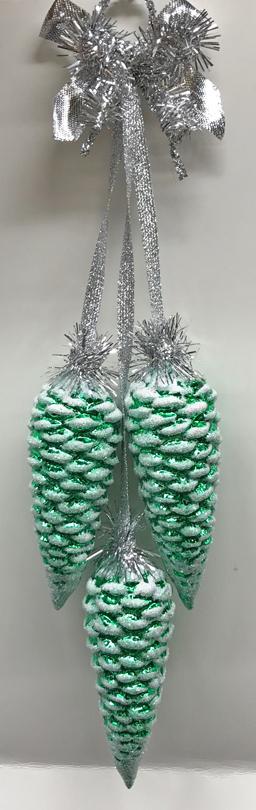 Pinecone, Triple Tied, Green Ornament by Glas Bartholmes