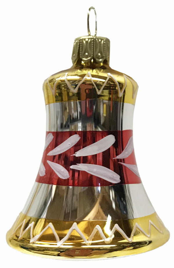 4 cm Bell, Red and Gold Turned Stripe Ornament by Glas Bartholmes