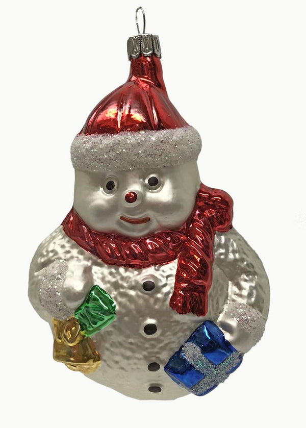Snowman with Scarf and Package by Glas Bartholmes