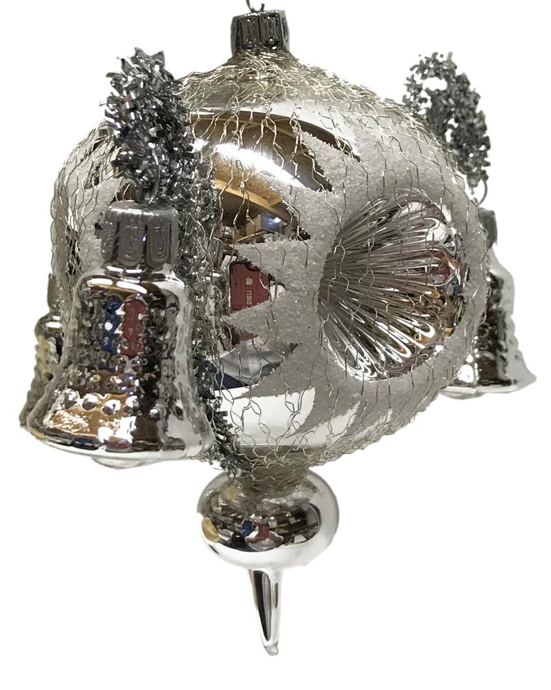 10 cm 3 Reflector and Bell, Wound, Silver Ornament by Glas Bartholmes