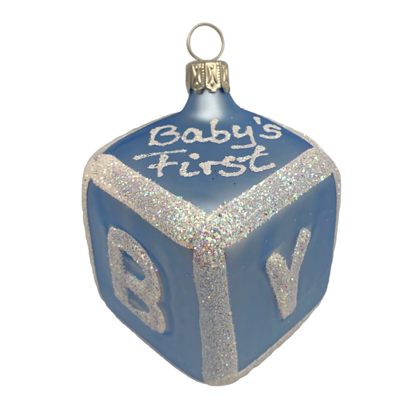 Baby Block Ornament, blue by Glas Bartholmes
