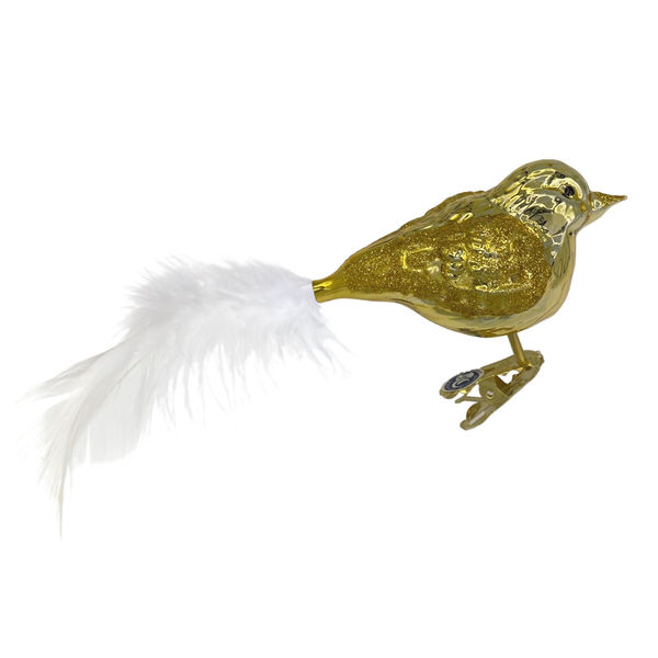 Chubby Bird with feather tail, gold by Glas Bartholmes