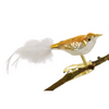 Mini Bird with feather tail, matte white and gold by Glas Bartholmes
