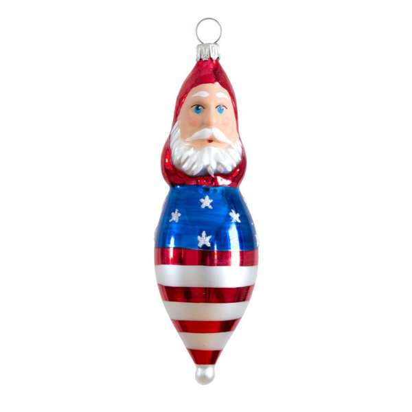 Santa Claus Head on Stars and Stripes Olive Ornament by Glas Bartholmes