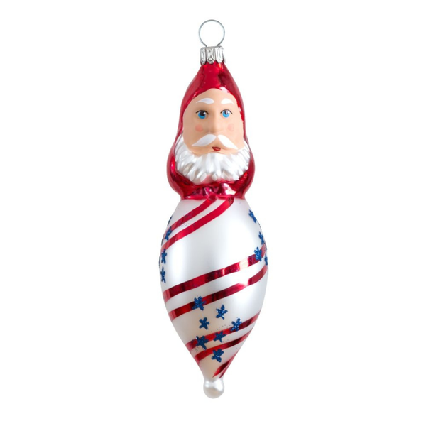 Santa Claus Head on Stars and Spirals Olive Ornament by Glas Bartholmes