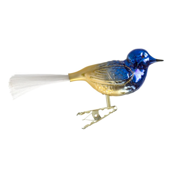 Bird, small round, blue and gold ombre by Glas Bartholmes