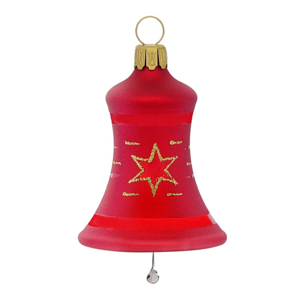 Bell, 5cm, matte red with star by Glas Bartholmes