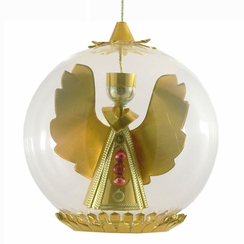 Angel Foil Ornament, 10cm gold with red beads by Resl Lenz