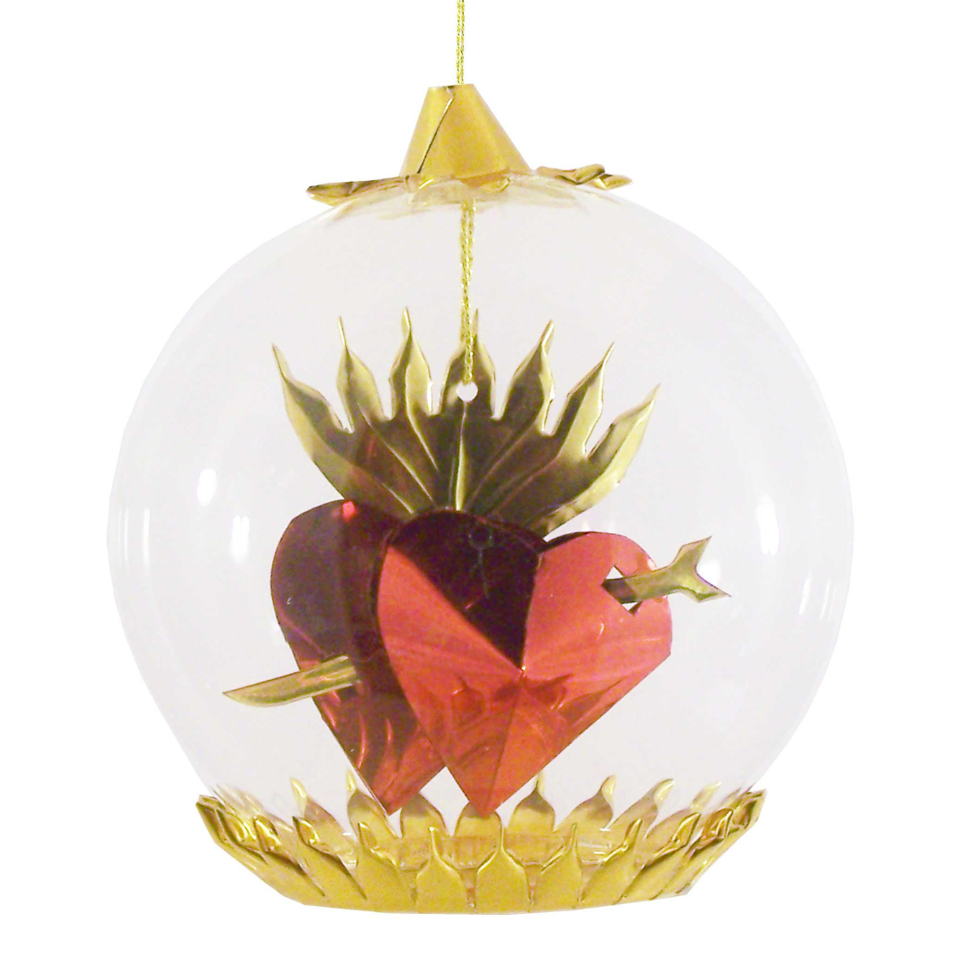 Double Red Heart with Gold Flames Ornament by Resl Lenz